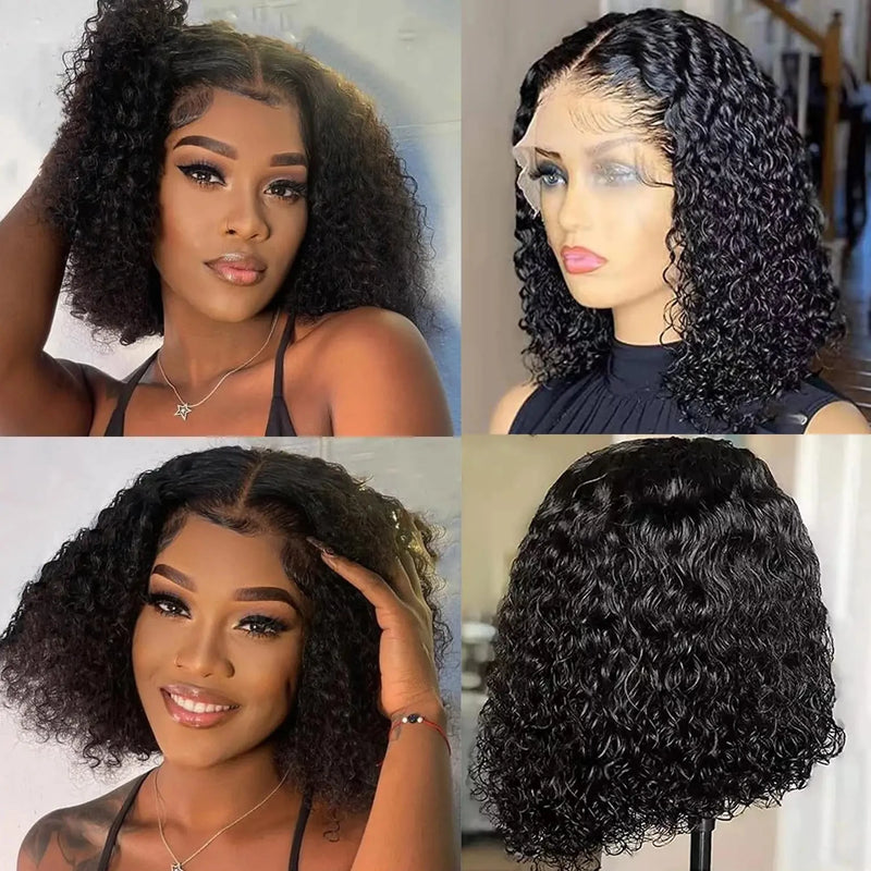 Yyong Deep Wave Short Bob Lace Wig T Part Lace Human Hair Wigs For Women Pre Plucked Wavy Transparent Lace Short Bob Wig