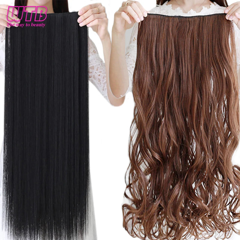 WTB Synthetic 100cm 5 Clip In Hair Extension Heat Resistant Long Straight Black Fake Hairpiece for Women Natural Fake Hair 5 Siz