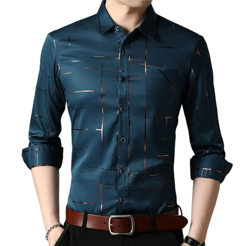 2021 Men's Dress Shirts Male High Quality Long Sleeve Slim Business Casual Shirt Turn Down Collar Stripes Single-breasted