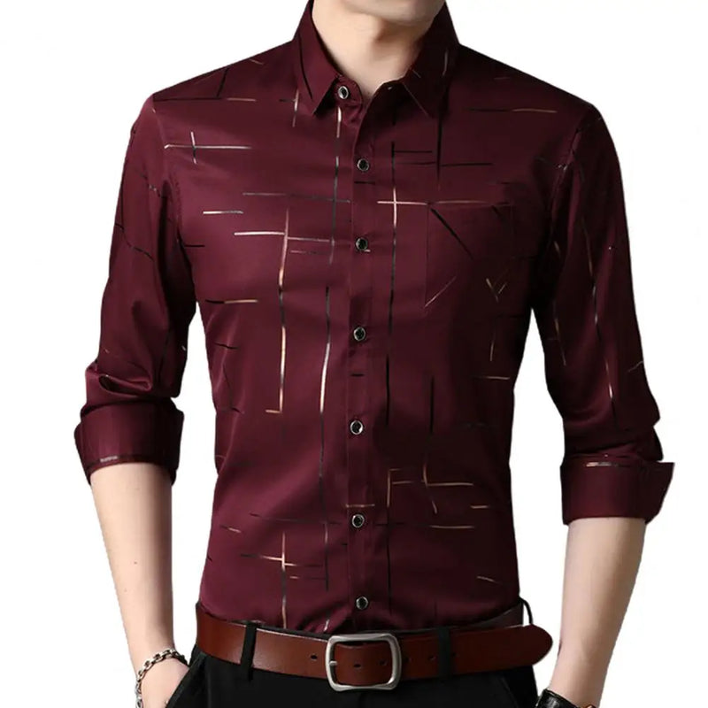 2021 Men's Dress Shirts Male High Quality Long Sleeve Slim Business Casual Shirt Turn Down Collar Stripes Single-breasted