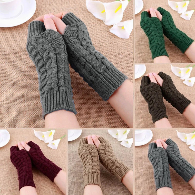 Half Finger Gloves for Women Winter Soft Warm Wool Knitting Arm Gloves Soft Warm Mittens Handschoenen Unisex Guantes Mujer Ne