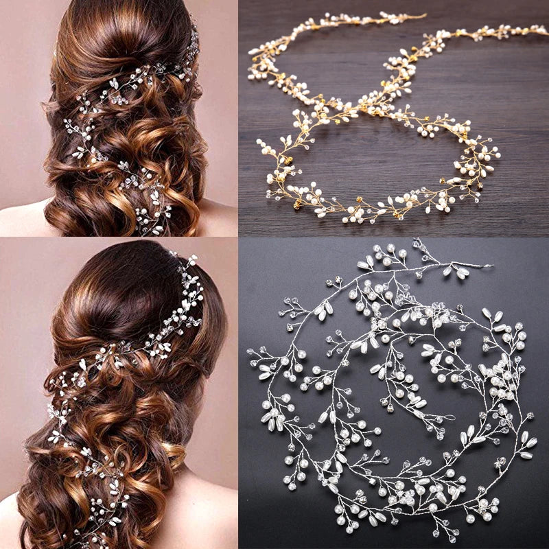 Crystal Pearl Tiaras Hairbands Hairpins Bridesmaid Diamante Vine Decoration Hair Accessories Bridal Wedding Jewelry Headwear