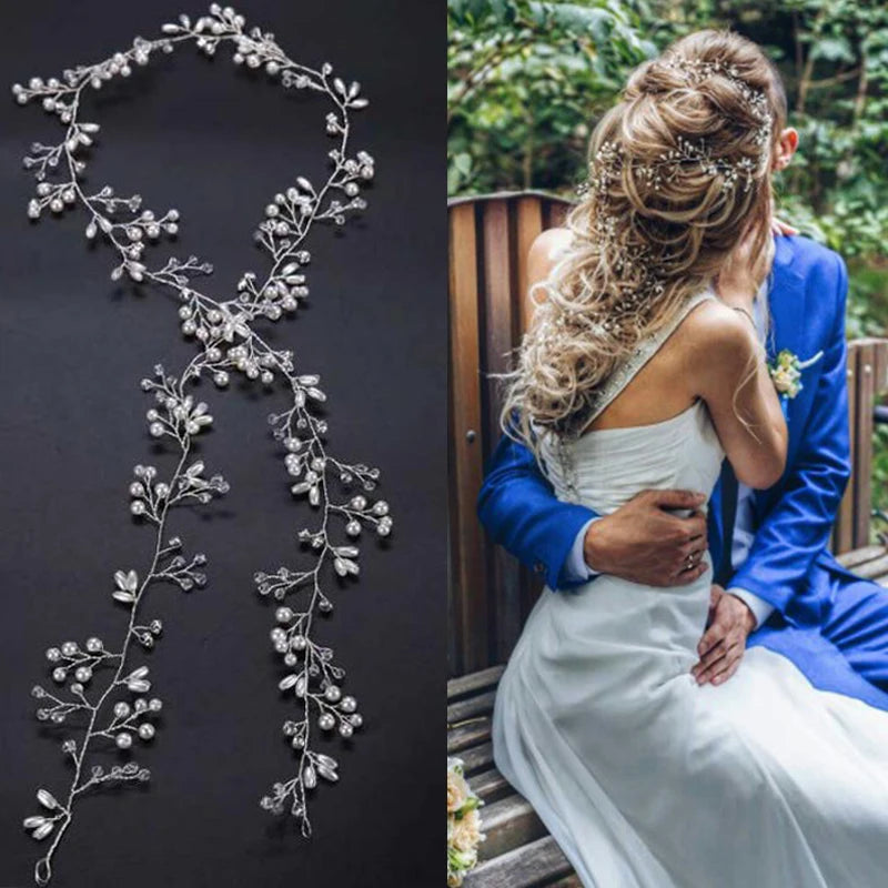 Crystal Pearl Tiaras Hairbands Hairpins Bridesmaid Diamante Vine Decoration Hair Accessories Bridal Wedding Jewelry Headwear