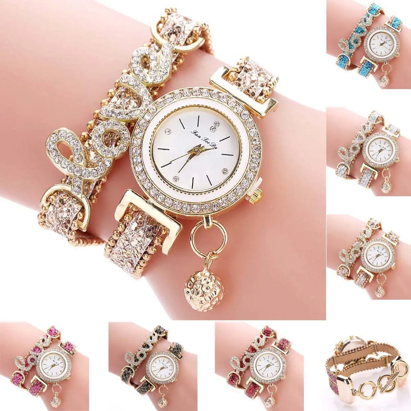 Fashion Women Multi-layer Bracelet Quartz Watch Alloy Crystal Love Letter Band Wristwatch Jewelry Gifts B88