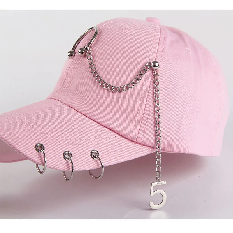 Fashion hip hop cotton baseball cap Creative Piercing Ring Caps Punk Adult Casual Solid Adjustable Unisex hat Snapback hats