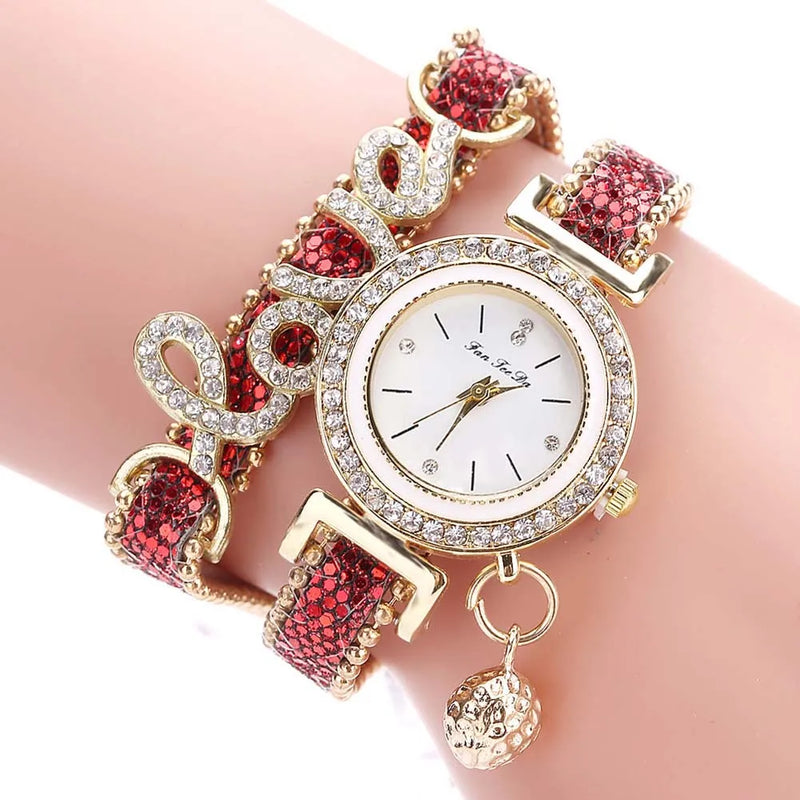 Fashion Women Multi-layer Bracelet Quartz Watch Alloy Crystal Love Letter Band Wristwatch Jewelry Gifts B88