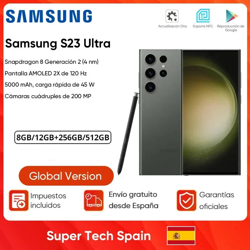 Samsung Galaxy S23 Ultra 12GB+256GB/512GB Smartphone Snapdragon 8 Gen 2 200MP Qual Camera Cell Phone 6.8" 120Hz AMOLED