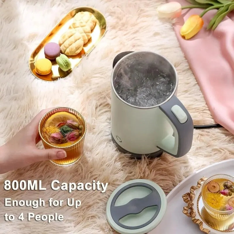 Portable Electric Kettle Insulated 800ml 600W 220V EU Plug Double Layer Stainless Steel Fast Water Boiler Cordless for Travel