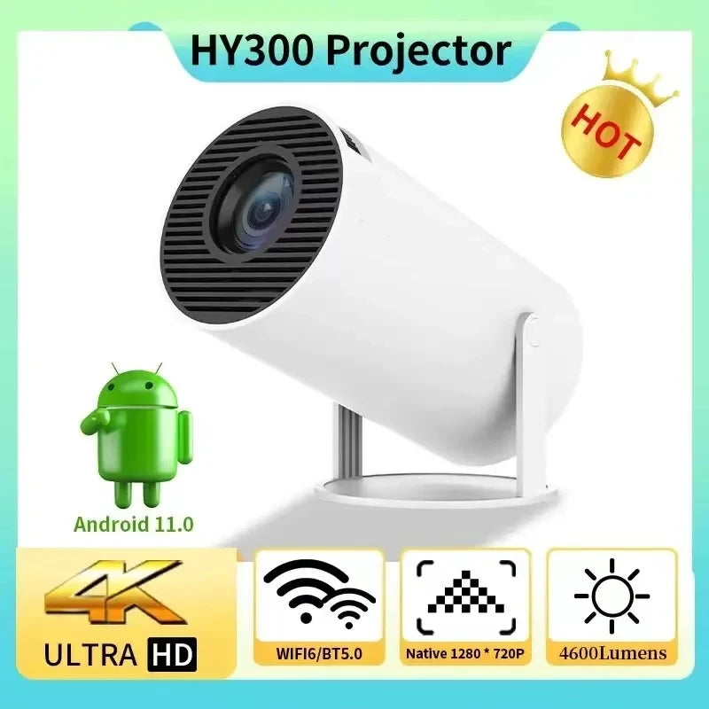 HY300 Android 11 WIFI Smart Portable Projector 1280 720P Full HD Office Home Theater Video Mini Projector 4K 6.0 200 ANSI BT 5.0