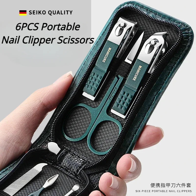 6Pcs Nail Clipper Set Manicure Cutters Household Portable Stainless Steel Ear Spoon Pedicure Toe Nail Scissors Tools for Adults