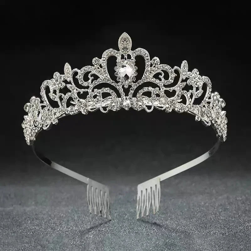 Korean Luxury White Crystal Crown Hair Accessories Tiara Women Wedding Rhinestone Bridal Silver Color Crown Hair Fashion Jewelry