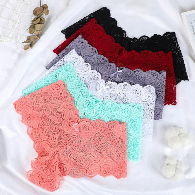 Sexy Women Floral Lace Panties Perspective Underwear V Waist Solid Color Underpants Female Breathable Intimates Lingerie