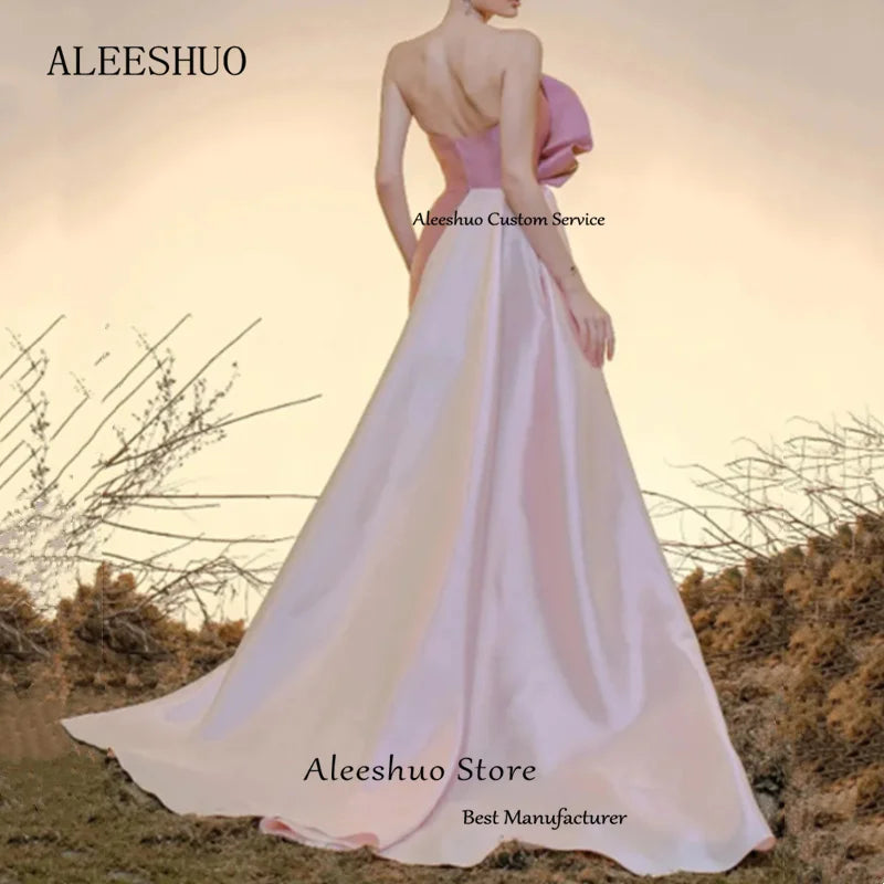 Aleeshuo Elegant Pink Mermaid Prom Dress Sexy Sleeveless Strapless Satin Ankle-Length vestido de festa noite robes de soirée