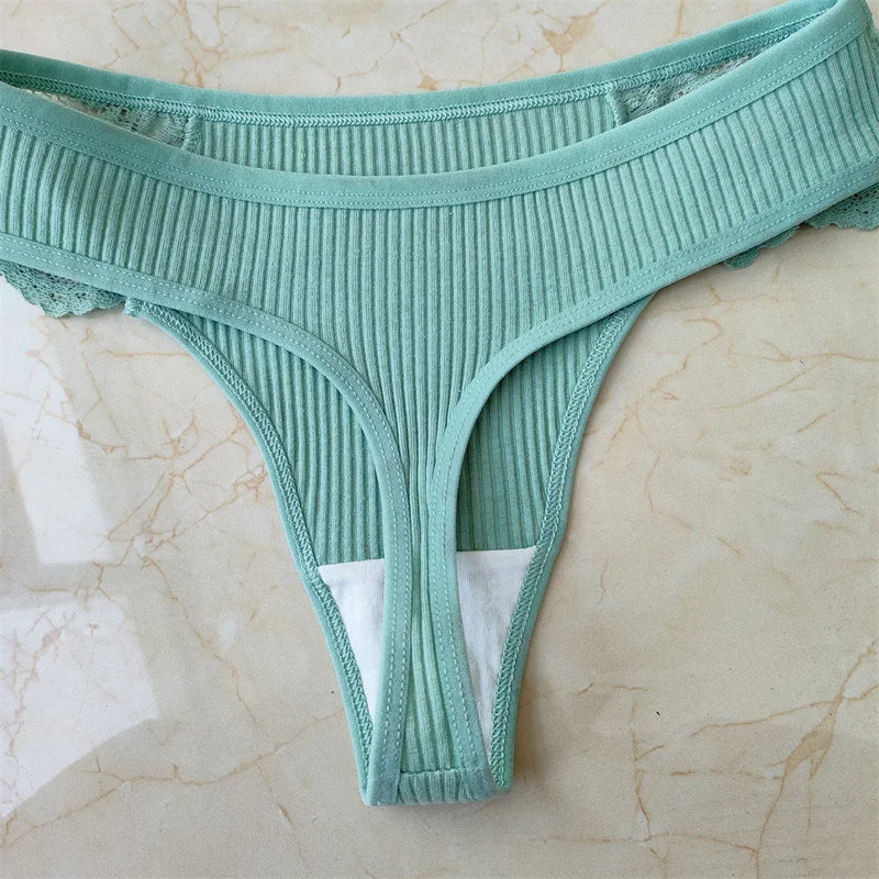 3Pcs/Set Women Thread Cotton Lace Thong Panties Pack Sports Ladies Seamless G Strings Cozy Lingerie Tanga Panty