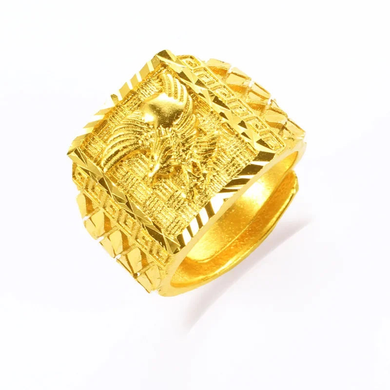 pure 24 k gold color Eagle Ring for men brother women adjustablec engagement wedding finger rings Oro Puro de 24 k