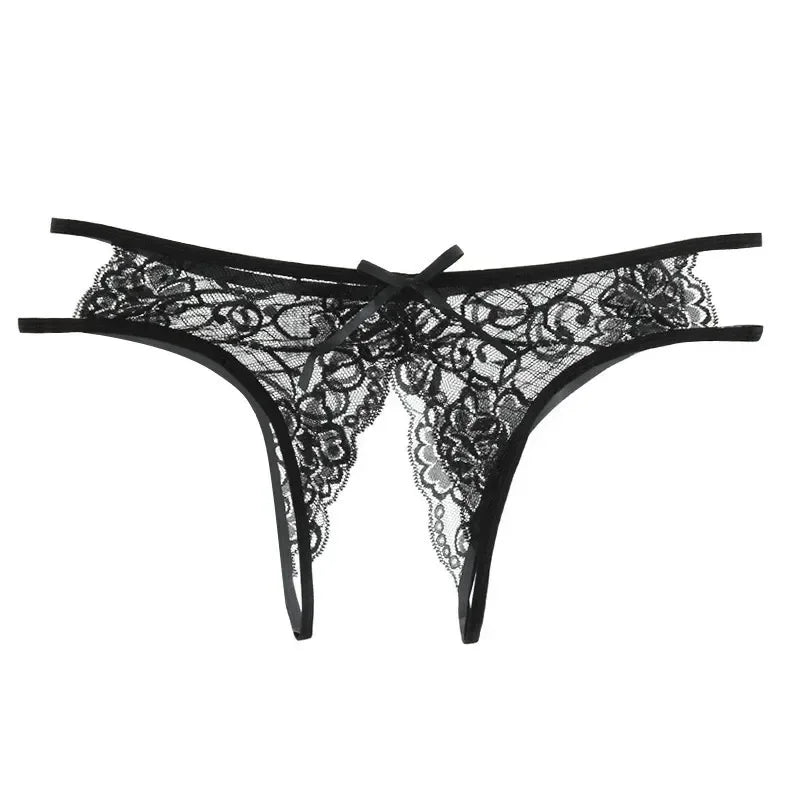 Women's Panties Crotch Opening Transparent G-strings Thongs Sexy Lingeries Solid Bowknot Underwear for Ladies Women Lace Pantys