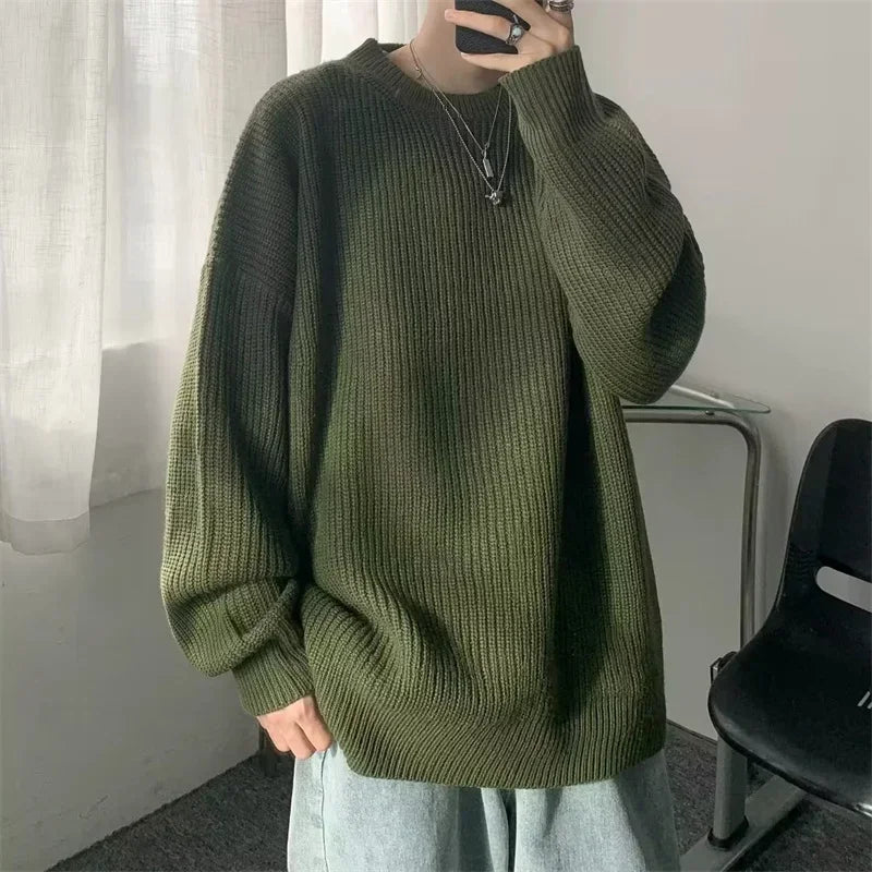 2023 Autumn Crew Neck Solid Color Pullover Sweaters For Men Casual Y2K Knitted Sweater High Street Fashion Jumpers Hombre