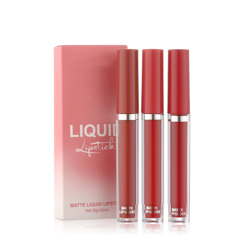 3pcs Velvet Matte Lip Gloss Set Waterproof Long-wear Liquid Lipstick Lip Colour Lips Daily Makeup Women Cosmetics
