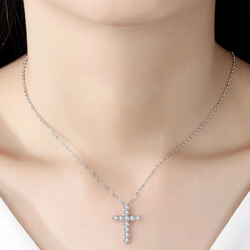 Serenity Day 3.0mm 4mm Moissanite Necklace 925 Sterling Silver Cross Pendants Necklace for Women Engagement Bridal Fine Jewelry