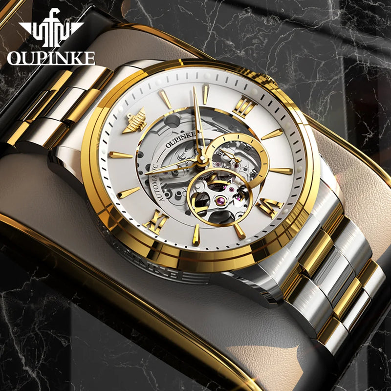 OUPINKE Automatic Mechanical Watch for Men Luxury Brand Imported Japan Movement Sapphire Mirror Skeleton Waterproof Wristwatches