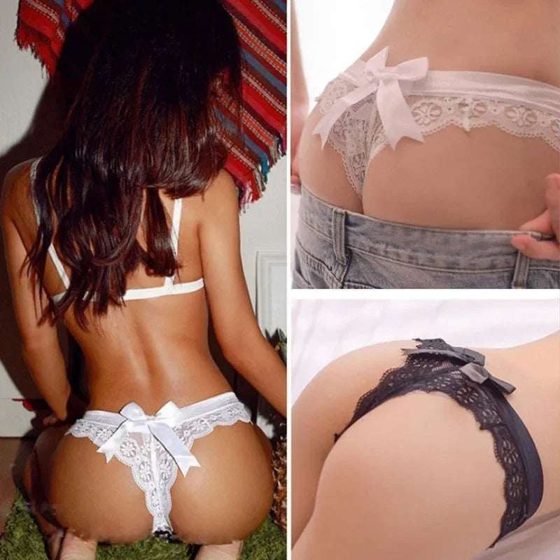 Women Sexy Lace Panties Low Waist Underwear Exotic Female Thongs String Lingerie Breathable Temptation Embroidered Intimates Bow