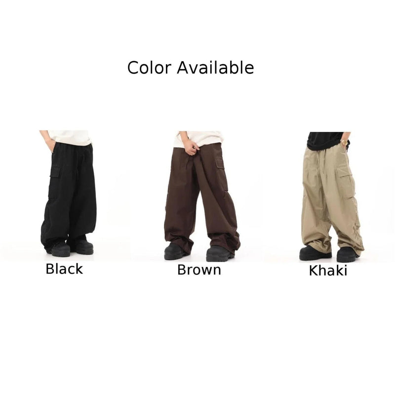Classic Design Multi Flap Pockets Cargo Pants,Men's Loose Fit Drawstring Cargo Pants，For Skateboarding,Street,Outdoor Camping
