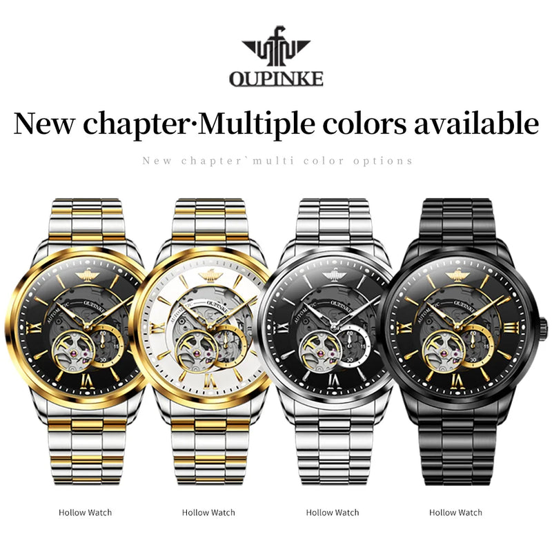 OUPINKE Automatic Mechanical Watch for Men Luxury Brand Imported Japan Movement Sapphire Mirror Skeleton Waterproof Wristwatches
