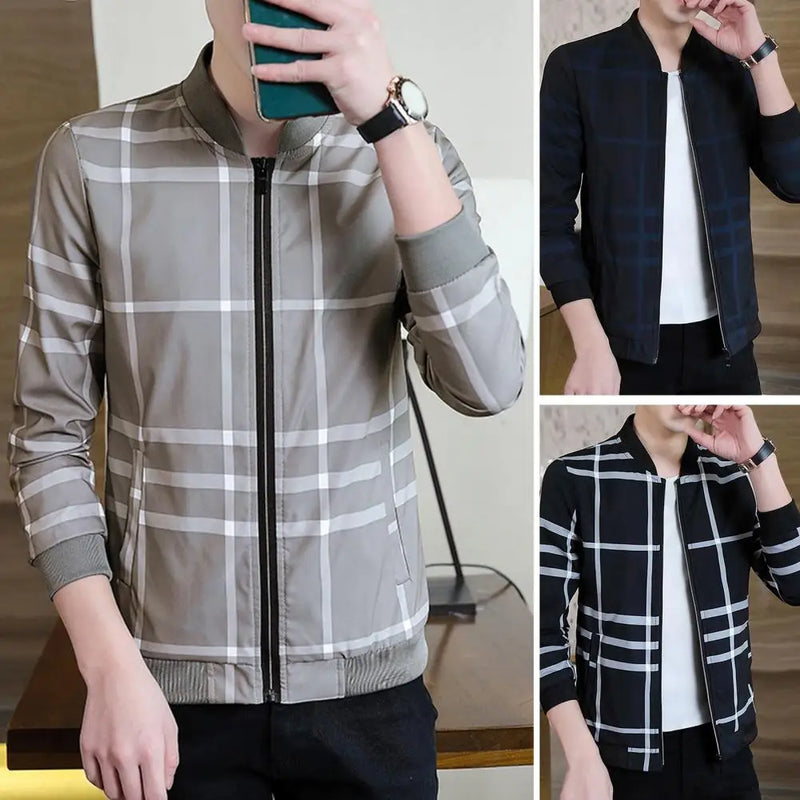 2024 Summer New Men Jacket Coat Korean Fashion Thin Section Printed Plaid Baseball Uniform Youth Boutique Clothing Simple Style