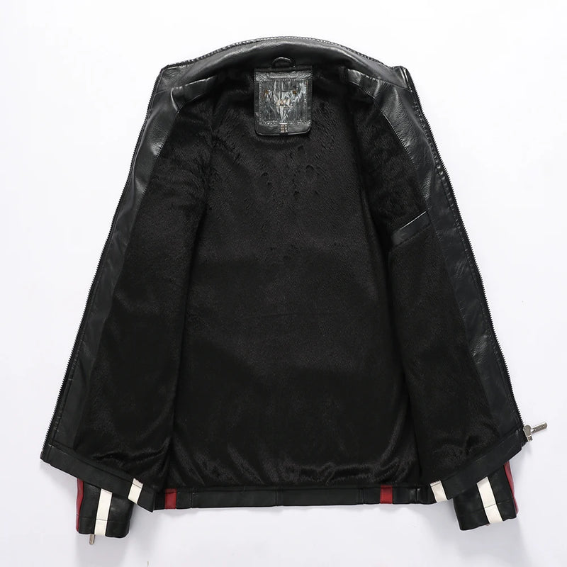 Mens Vintage Motorcycle Jacket 2024 Men Fashion New Biker Leather Jacket Male Embroidery Bomber Coat Winter Fleece Pu Overcoat