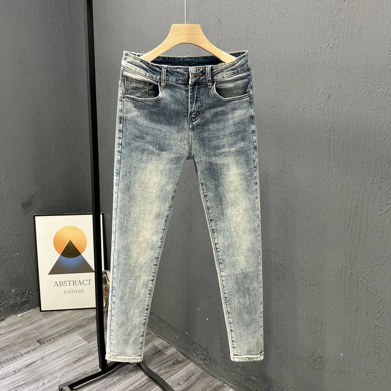 Summer Luxury Korean Style Brand Men Jeans Light Washed Cowboy Pants Casual Men's Slim Denim Jeans Elastic Stretch Skinny Pants