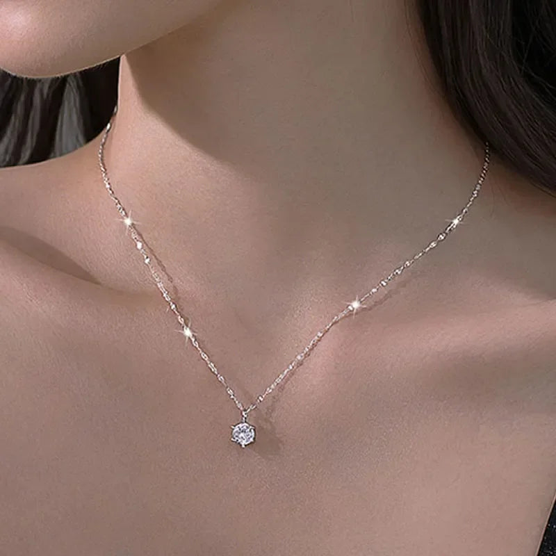 New Trendy Silver Color AAA Zircon Choker Necklaces Simple Shiny Diamond CZ Pendants For Women Fine Jewelry NK126