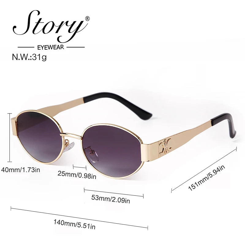 STORY Retro Metal Oval Sunglasses for Women Men 2024 Luxury Brand Designer Trendy Punk Round Sun Glasses Female UV400 S9521A