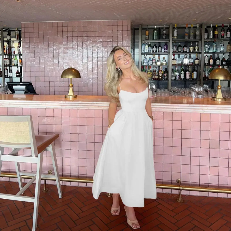 2024 Women's Dresses Pink Elegant and Pretty Midi White Vacation Dress Spaghetti Strap Beach Dress A Line Party Dresses