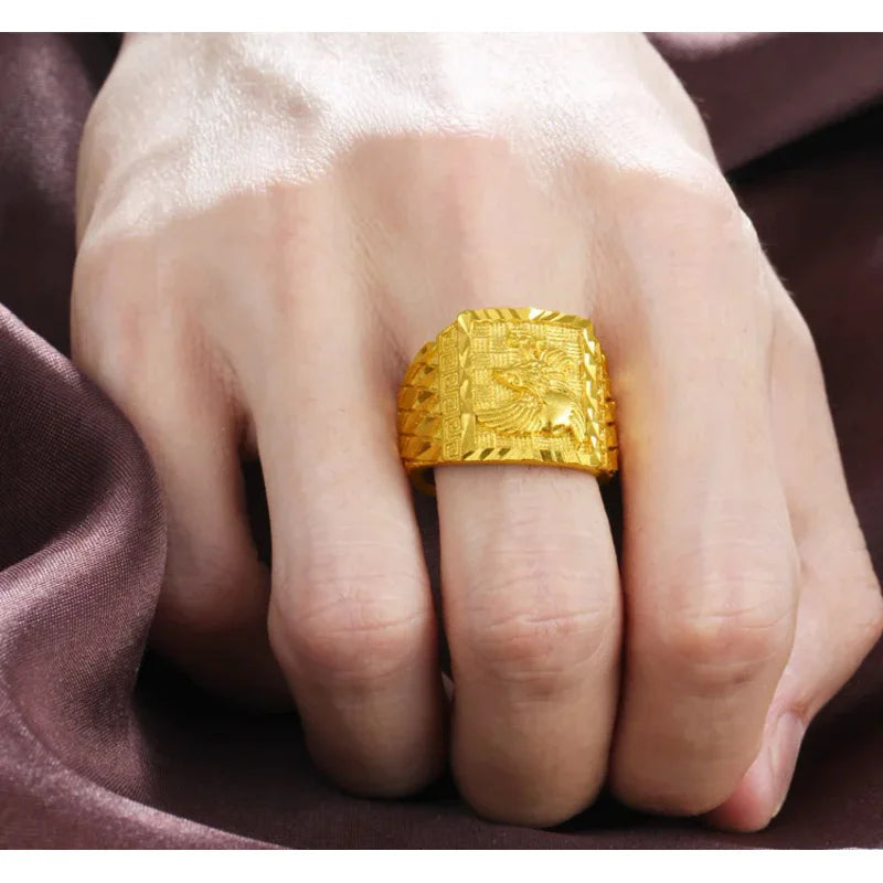 pure 24 k gold color Eagle Ring for men brother women adjustablec engagement wedding finger rings Oro Puro de 24 k