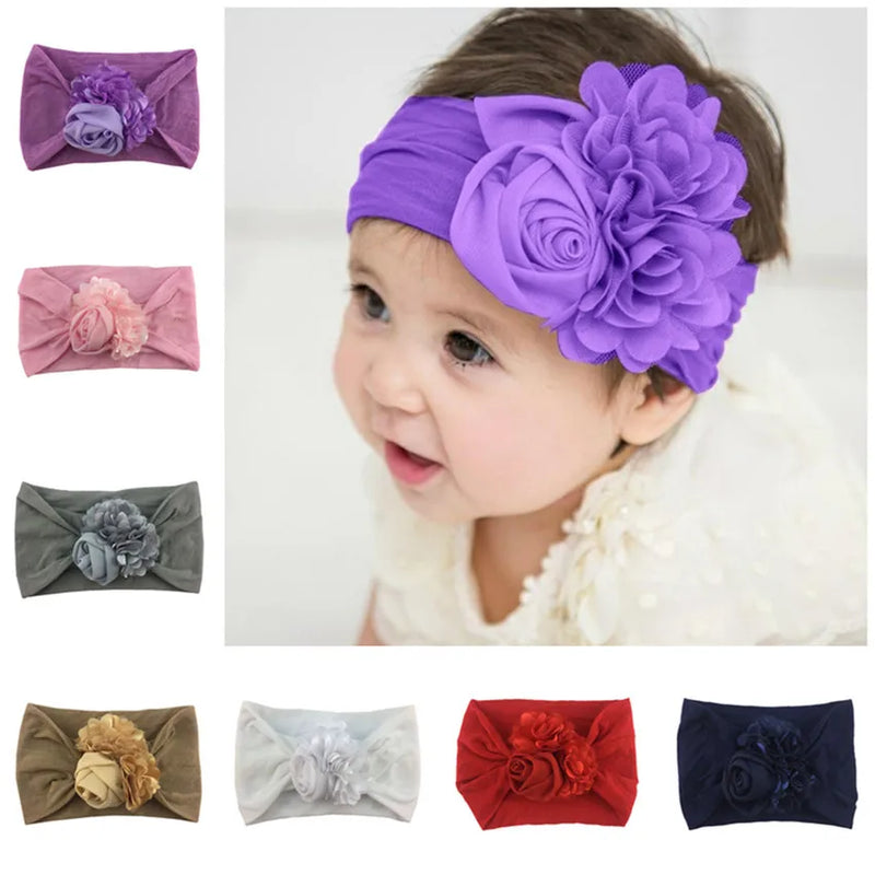 Kids Headwear Soft Stretch Flower Headband Knot Wide Nylon Headwraps Baby Girls Hair Bands Photo Props for Newborn Accessories