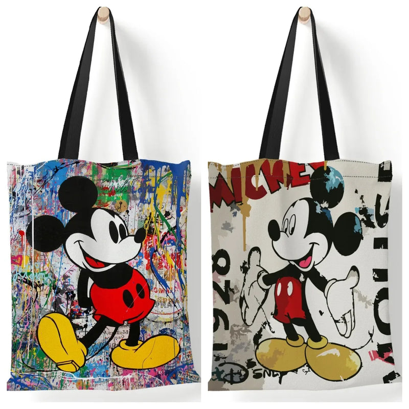 Mickey Mouse Cartoon Print Shoulder Bags Disney Harajuku Minnie Daisy Anime Canvas High Capacity Handbag Children Birthday Gifts