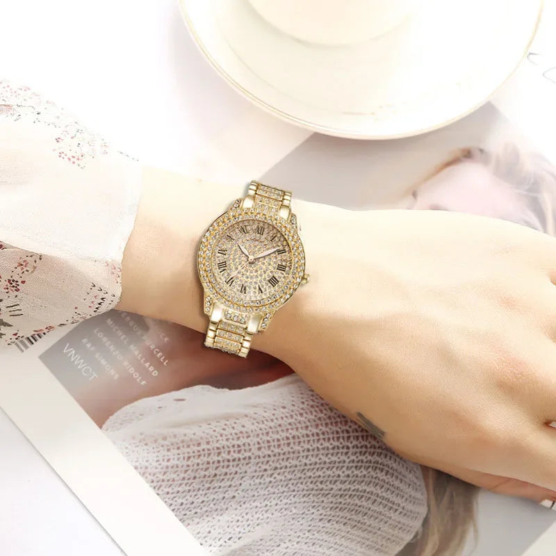 Hot Fashion Women Luxury Diamond Watches Bracelet Ladies Quartz Watch Rose Gold Womens Wristwatch Shiny Crystal Reloj Mujer