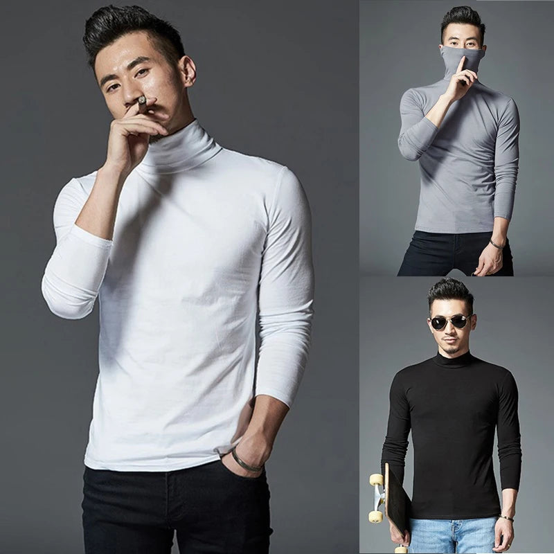 Casual Men's Thermal Underwear Slim Turtleneck tops Long Sleeve solid color basic Tops T-shirt undershirts Pullover man clothing