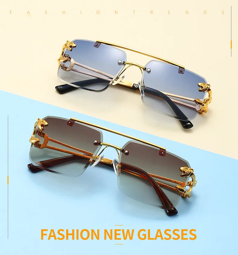 Luxury Square Sunglasses Man Woman Brand Designer Vintage Rimless Sun Glasses Male Female Fashion Retro Mirror Oculos De Sol