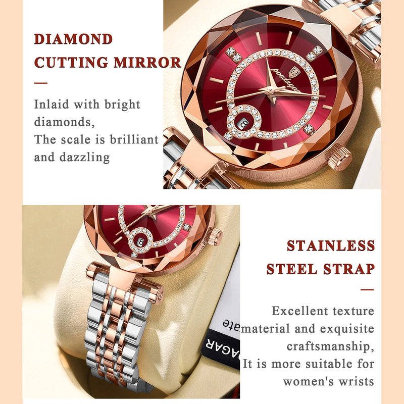 POEDAGAR Luxury Watch For Woman High Quality Diamond Ladies Quartz Watch Waterproof Date Stainless Steel Women Watches reloj+box