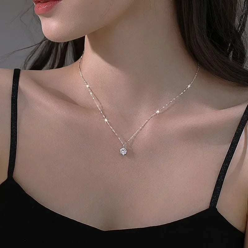New Trendy Silver Color AAA Zircon Choker Necklaces Simple Shiny Diamond CZ Pendants For Women Fine Jewelry NK126