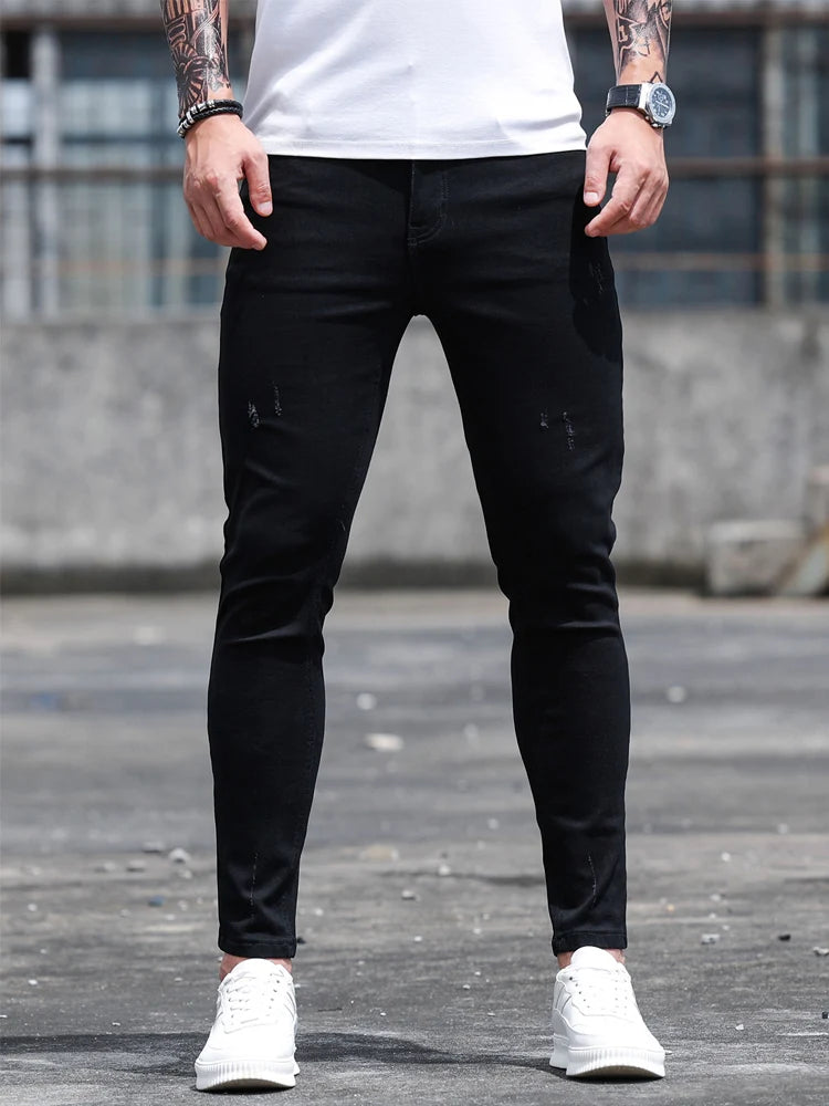 2023 Spring Summer Mens High Fashion Black Skinny Ankle Fit Ripped Jeans Men Stylish Designer Denim Pants Jeans for Man