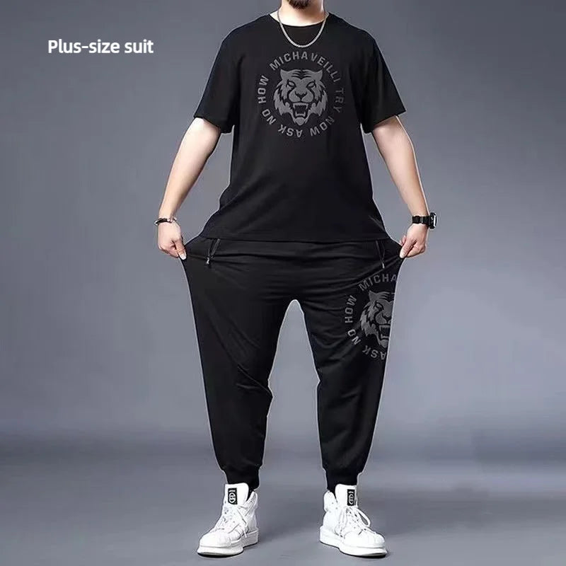 Men's Ice Silk Quick Drying T-shirt Short Sleeve Shorts Plus Size Summer Casual Sports Comfortable Loose Ice Cool Set