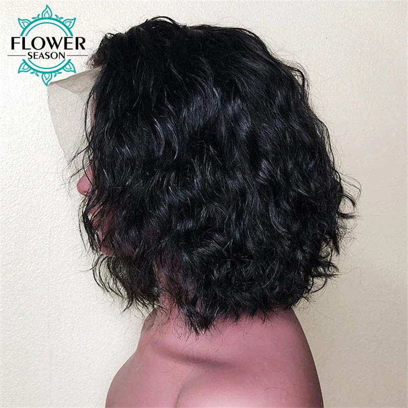 Water Wave Bob Wigs Brazilian Human Hair 13x6 Lace Front Wig Pre Plucked Short Wave Bob Human Hair Wigs with baby hair 150%