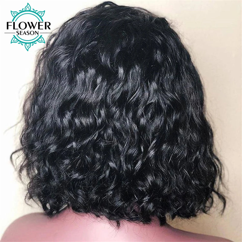 Water Wave Bob Wigs Brazilian Human Hair 13x6 Lace Front Wig Pre Plucked Short Wave Bob Human Hair Wigs with baby hair 150%