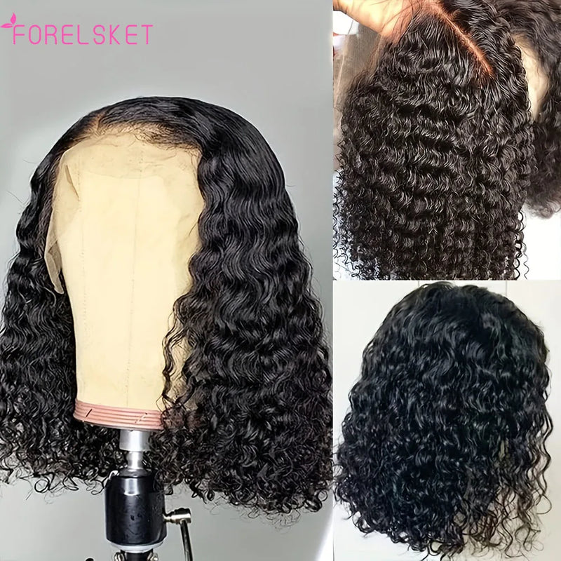 Deep Wave 180% Density Pre-Plucked Side Part Short Bob 13*5*1 Lace Frontal Brazilian Virgin Human Hair Wigs For Black Woman