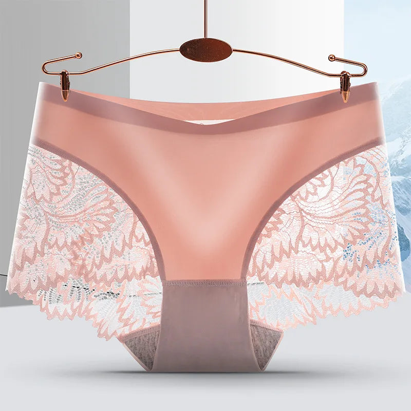 Women's Seamless Underwear Female Panties Quality Lace Antibacterial Woman Mid Waist Soft Silk Panty Underpants Bragas Mujer