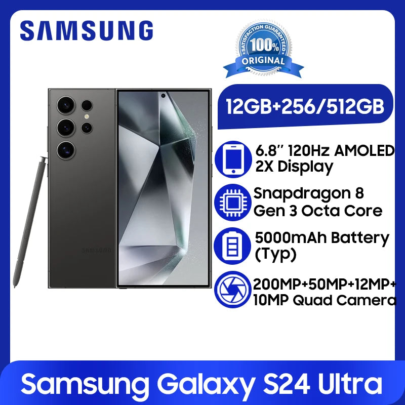 Samsung Galaxy S24 Ultra 5G NFC Smartphone Snapdragon 8 Gen 3 Octa Core 6.8''AMOLED Screen 200MP OIS Quad Camera 5000mAh Battery
