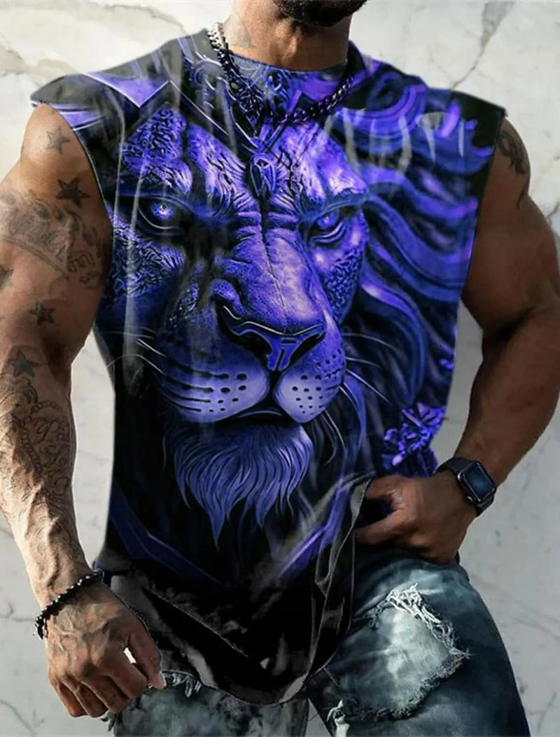 2023 Men's Vest Sleeveless T Shirt Mystery Panther Pattern Round Neck Clothing Fashion Sleeveless Print Fitness Sportswear