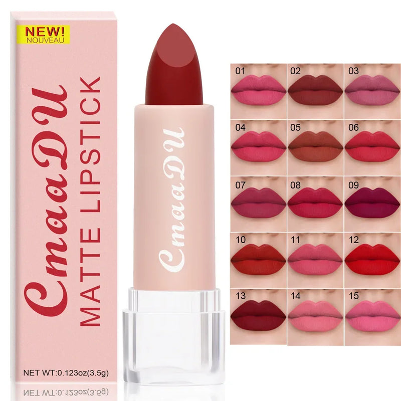 CmaaDu 15Color Pro 24HR Weightless Colour Matte Nude Velvet Liquid Rich Matte Finish Lipstick Lipgloss Waterproof Lip Makeup